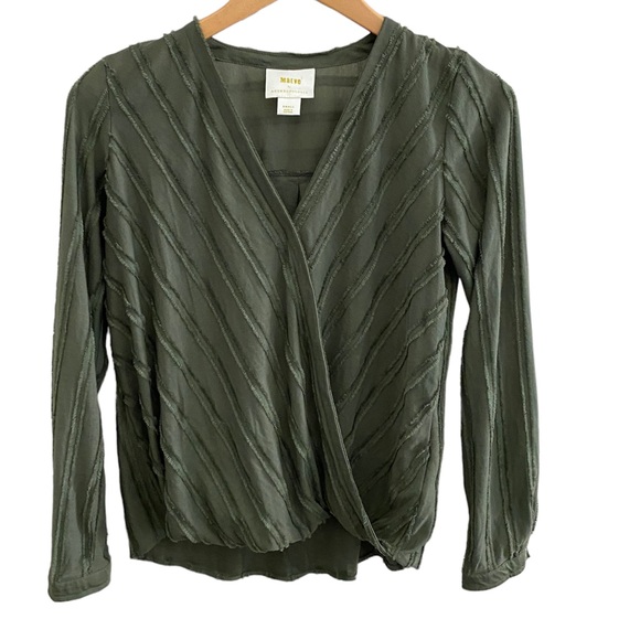 Anthropologie Maeve Audre Long Sleeve Faux WrapTextured Surplice Striped Top - Picture 5 of 5